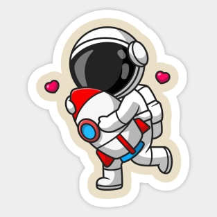 Cute Astronaut Hug Rocket Cartoon Sticker